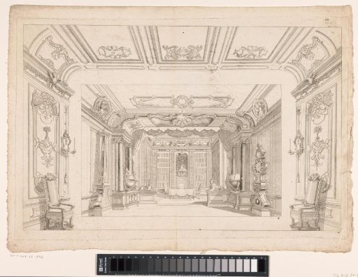 Stage set with a library interior