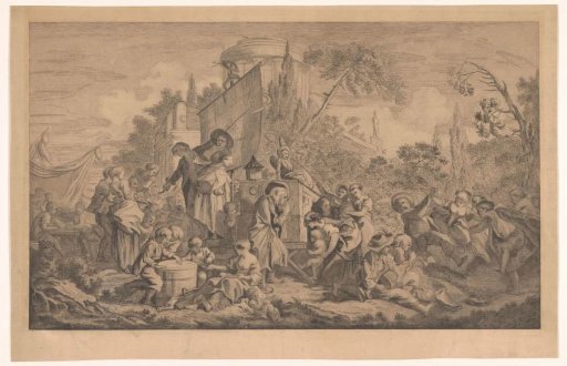 Market scene with a singer and a peep show