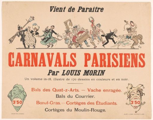 Advertisement ticket for Carnavals Parisiens by Louis Morin