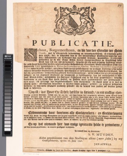 Ordinance issued by the city of Utrecht concerning book printers and booksellers