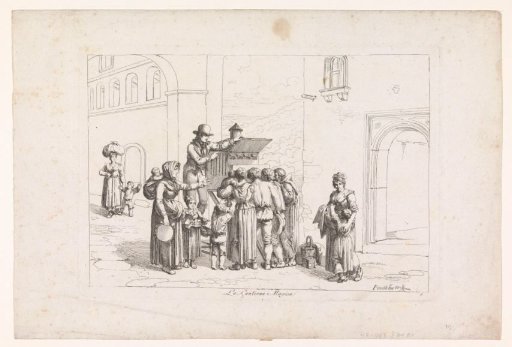 Crowd around a magic lantern on a square