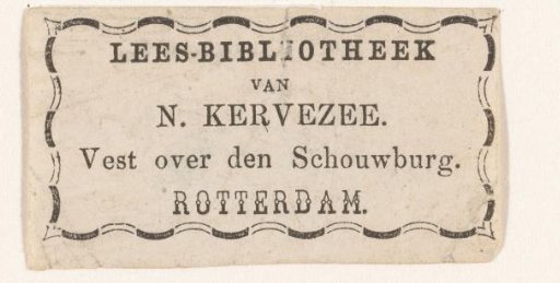 Bookseller's label of the reading library of N. Kervezee in Rotterdam