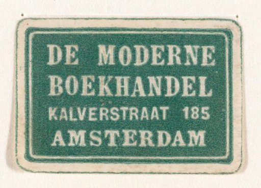 Bookseller's label of De Moderne Boekhandel in Amsterdam