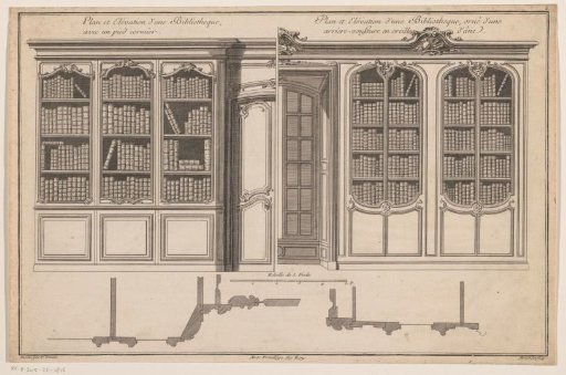 Design and floor plan of a library with a door
