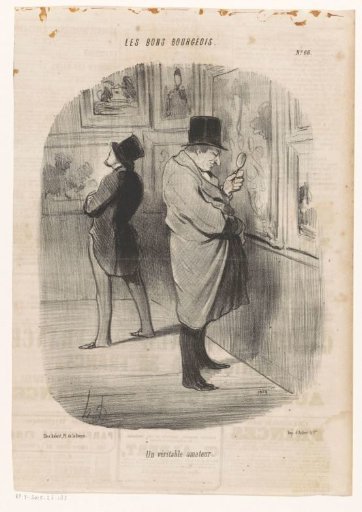 Man Viewing a Painting Through a Magnifying Glass
