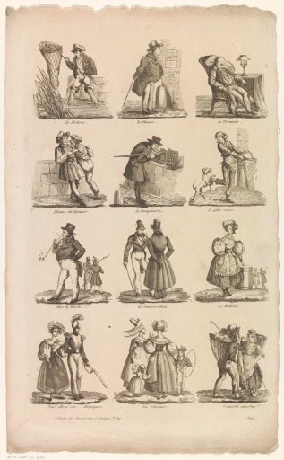 Sheet with twelve genre scenes