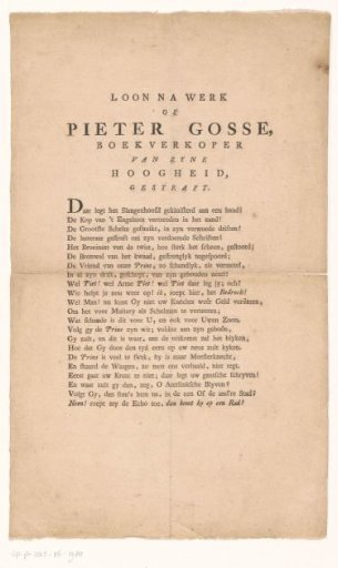 Satirical verse on Pieter Gosse, 1781