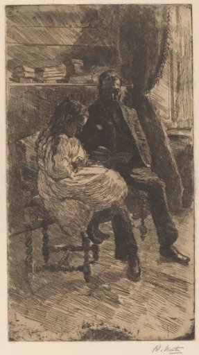 Interior with a Man and a Girl Reading a Book Together