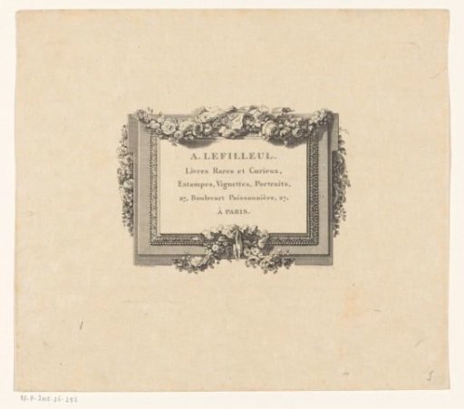 Business card of the book and print shop A. Lefilleul in Paris