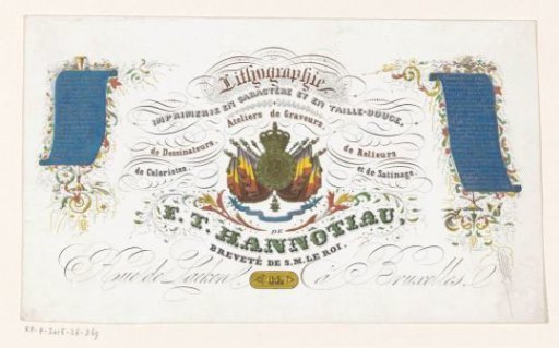 Visiting card of printing office Ferdinand Théodore Hannotiau in Brussels