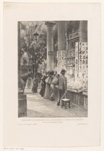 Song sellers under the gallery of the Théâtre Français in Paris