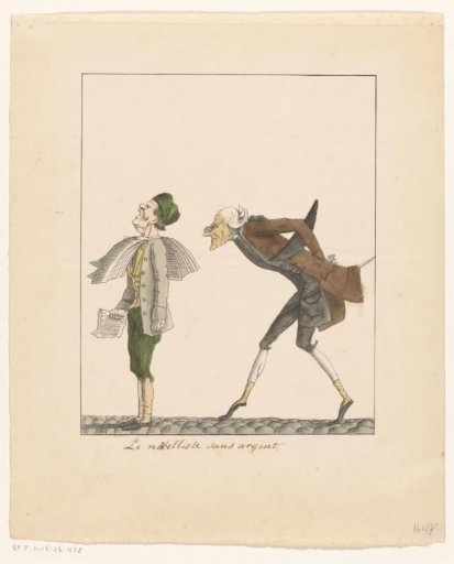 Man attempting to read a newspaper from the back of a newsboy