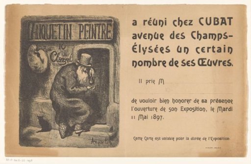 Invitation to an exhibition with paintings by Louis Anquetin