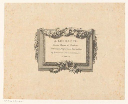 Business card of the book and print shop A. Lefilleul in Paris