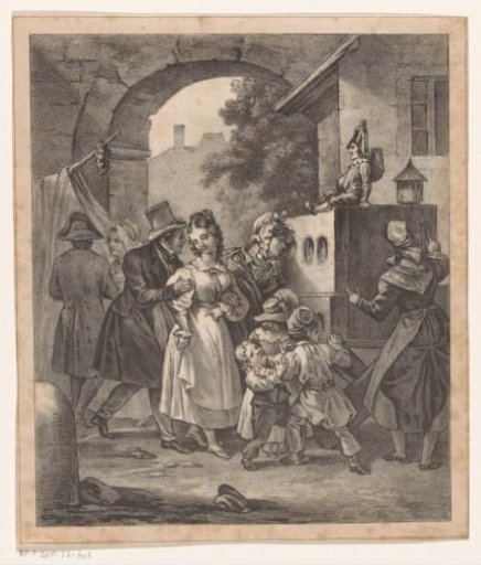 Figures around a peepshow