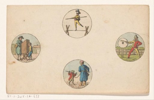Four scenes of various forms of entertainment