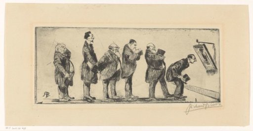 Six Men Lined up Before a Painting