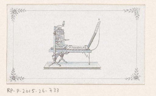 Calling card with a printing press and the name D. Verhulst