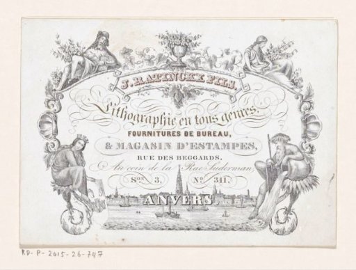 Visiting card of lithographer J. Ratinckx fils in Antwerp