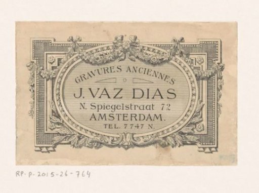Label of print shop J. Vaz Dias in Amsterdam