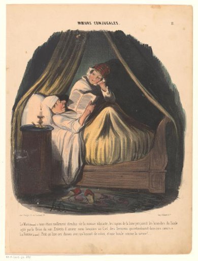 Man reading in bed with his wife beside him
