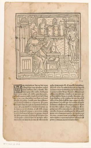 Study room with a scholar and Christ as the Man of Sorrows