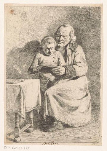 Boy Reading a Book with an Old Man