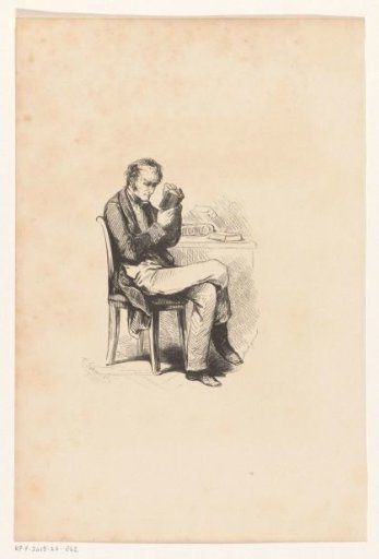 Man reading on a chair before a table with books