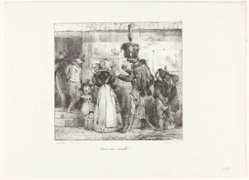 Soldier before a print stall