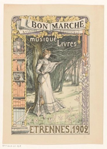 Woman reading a magazine, standing under a tree