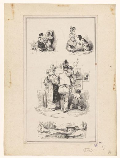 Soldier looking at prints with his wife and children