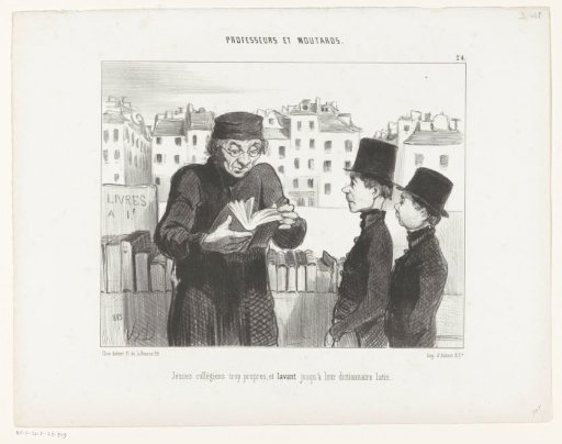 Two students attempting to sell their Latin dictionary