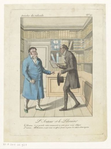 Author offering a manuscript to a bookseller