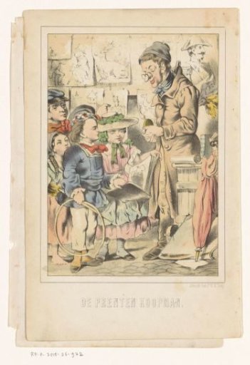 Four children at a print dealer's