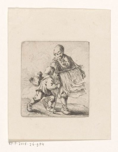 Itinerant female print seller and a boy with a magic lantern
