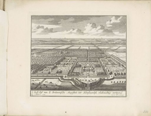 View of Honselaarsdijk Palace in bird's-eye view