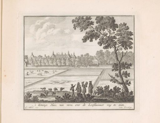 View of Honselaarsdijk Palace with pedestrians from the Loosduinerweg
