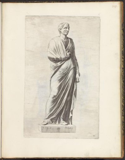 Statue of a consul in a toga with a scroll