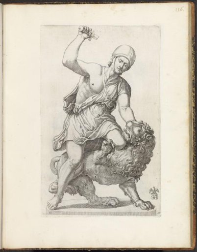 Statue of a gladiator fighting a lion
