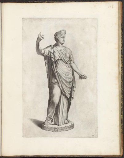 Statue of a woman with raised right arm