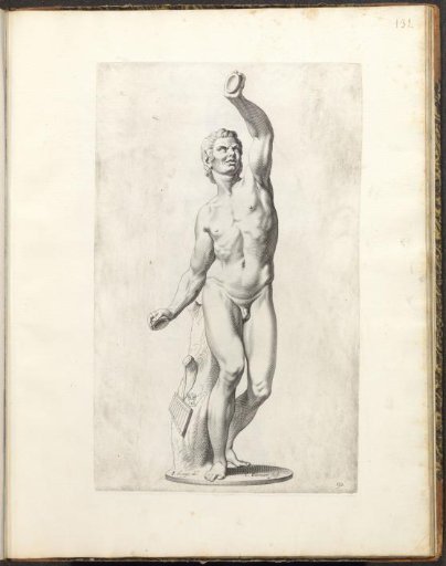 Statue of a naked satyr with cymbals