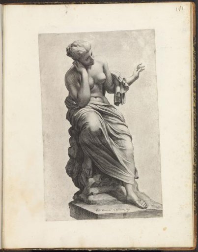 Statue of a seated half-nude woman