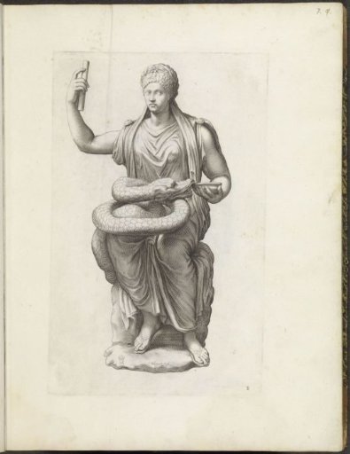 Statue of a seated goddess with a snake