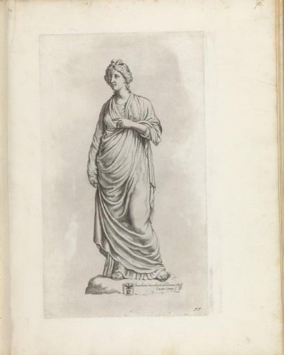 Statue of a standing woman pointing with the left hand
