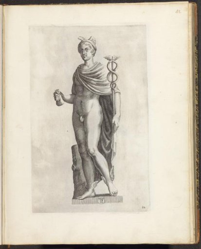 Statue of Mercury with caduceus and bag of money