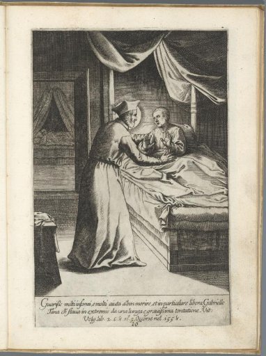 Filippo Neri comforts Gabriello Tana at the deathbed