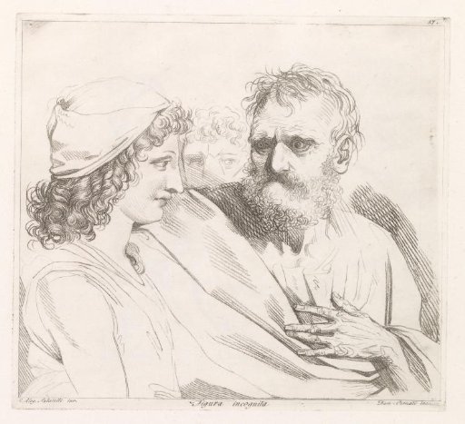 A young man and an old man with piercing eyes