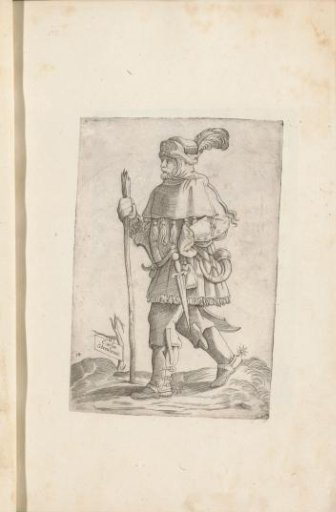 German courier, with horn and walking stick