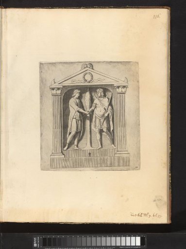 Bas-relief with a naked woman and figures with garlands
