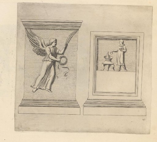 Pedestals with representations of Fame and a sacrifice